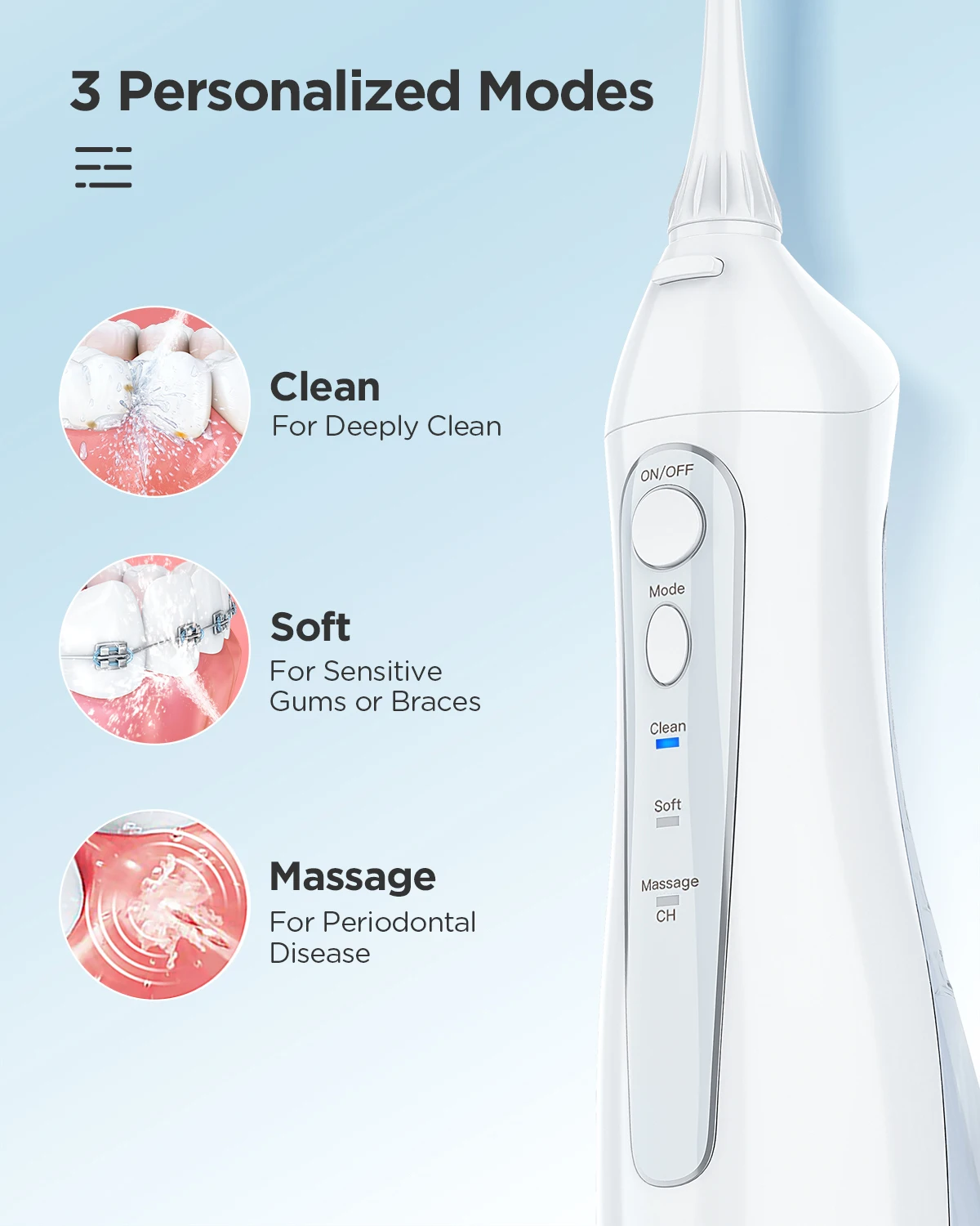 Fairywill Water Flossers Oral Irrigator Rechargeable Portable Dental 3 Modes Water Tank for Teeth 300ML Waterproof Teeth Cleaner - onlinemegasale.com