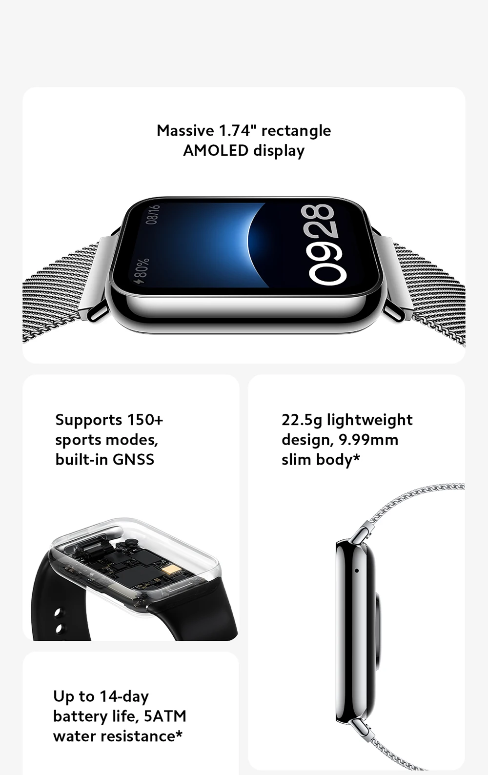 New world Premiere Global Version Xiaomi Smart Band 8 Pro 1.74”AMOLED display Built-in Up to 14-day battery life 5ATM Water - onlinemegasale.com
