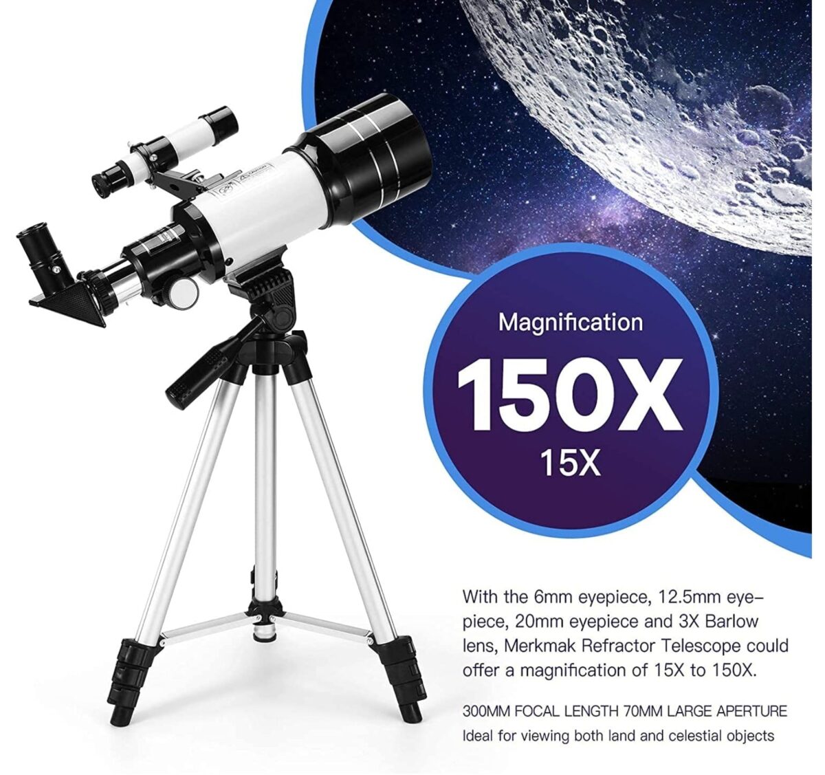 Professional HD 150X Space Astronomical Stellina Telescope with Tripod & Bag - onlinemegasale.com