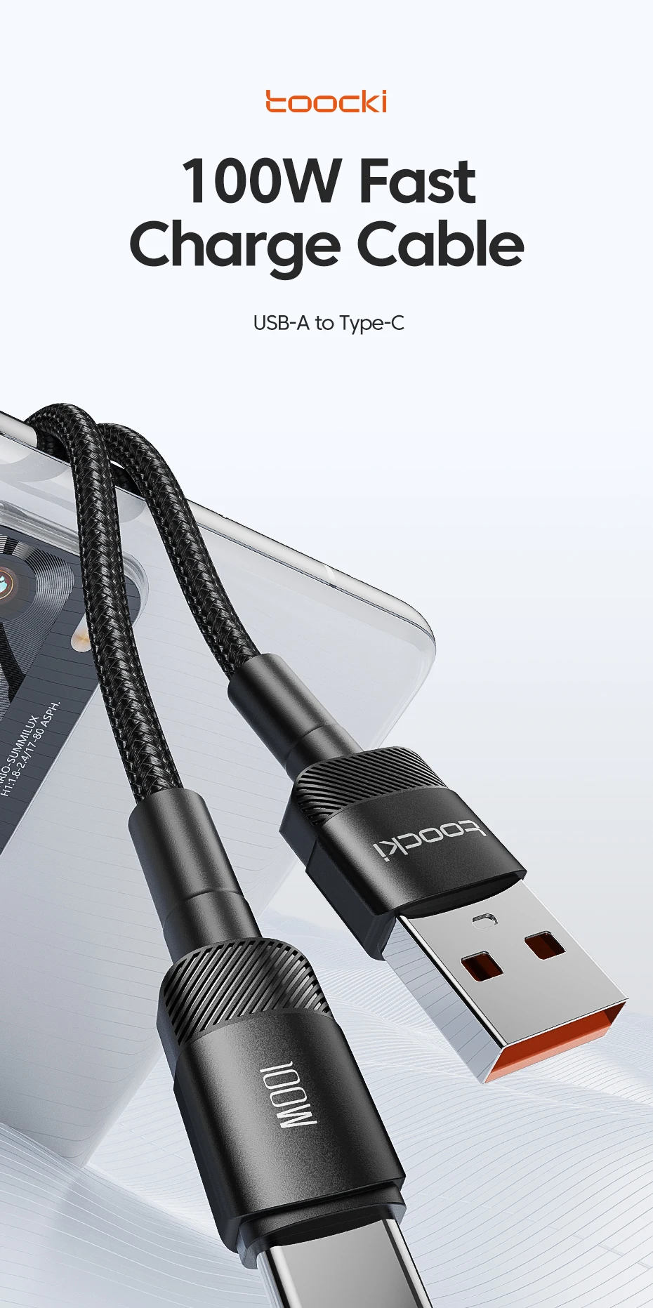 Toocki 100W USB C Cable Super Fast Charge 1M 2M 3M Type C Charger Cable For Huawei Honor Samsung Xiaomi USBC Data Charging Cabo - onlinemegasale.com