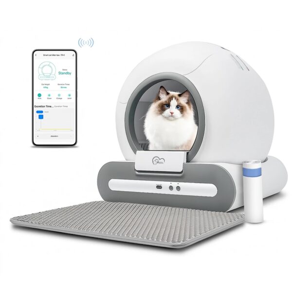 Smart Self-Cleaning Cat Litter Box with App Control & Litter Mat