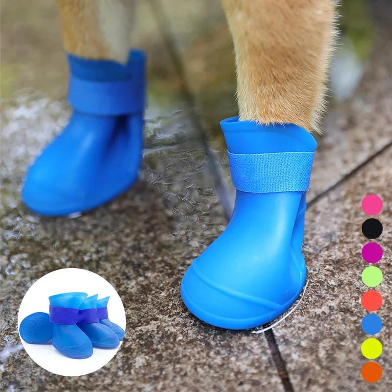4Pcs Dog Waterproof Rain-shoes Anti-slip Rubber - onlinemegasale.com