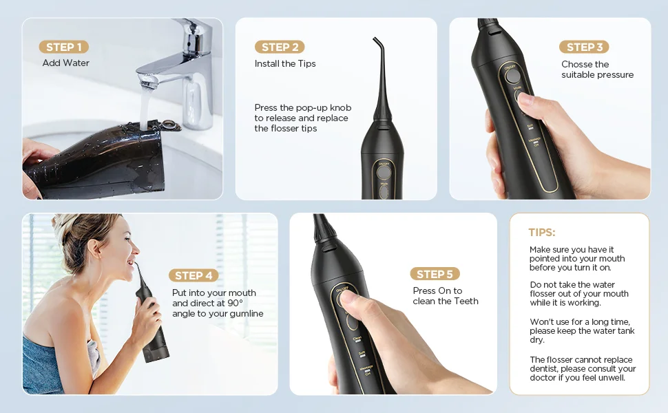 Fairywill Water Flossers Oral Irrigator Rechargeable Portable Dental 3 Modes Water Tank for Teeth 300ML Waterproof Teeth Cleaner - onlinemegasale.com