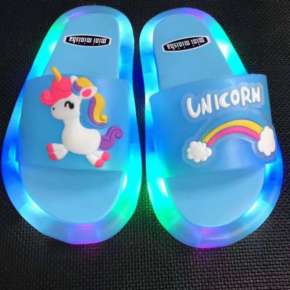 Kids Unicorn Animals Cartoon Prints Lighted Shoes Bathroom Slippers - onlinemegasale.com