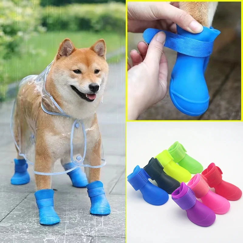 4Pcs Dog Waterproof Rain-shoes Anti-slip Rubber - onlinemegasale.com