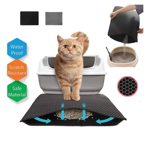 Waterproof Non-Slip Cat Litter Mat with Double Layer and Easy-to-Clean Design