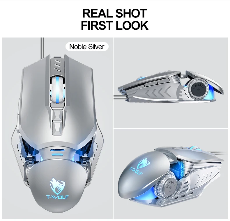 T-WOLF Mechanical Gaming Mouse Mechanical Esports Game Wired Backlit Mouse Laptop Suitable for Metal Rollers - onlinemegasale.com