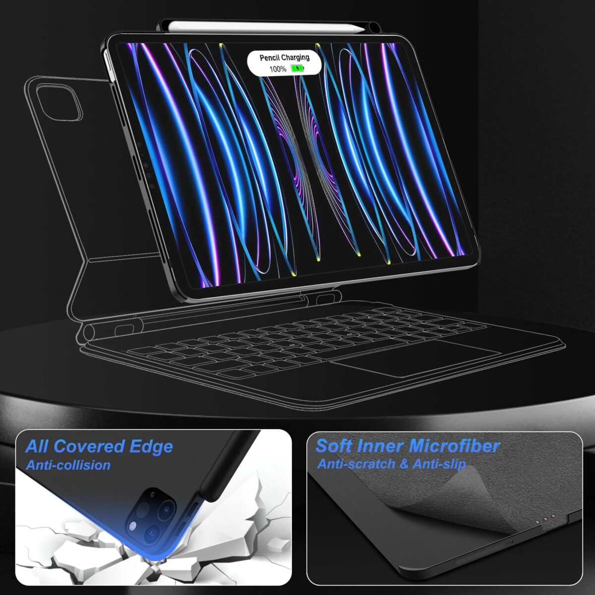 Magnetic Case for iPad Pro 11 13 2024 M4 Air 6 Air 4/5 iPad Pro 12.9 Magic Keyboard Compatible Case Pencil Holder - onlinemegasale.com