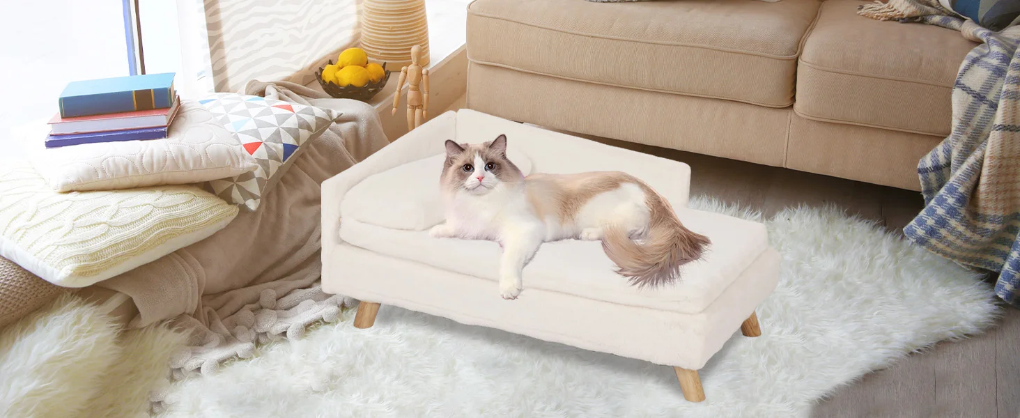 Luxury Elevated Dog Sofa Bed with Backrest Plush Cushion - onlinemegasale.com