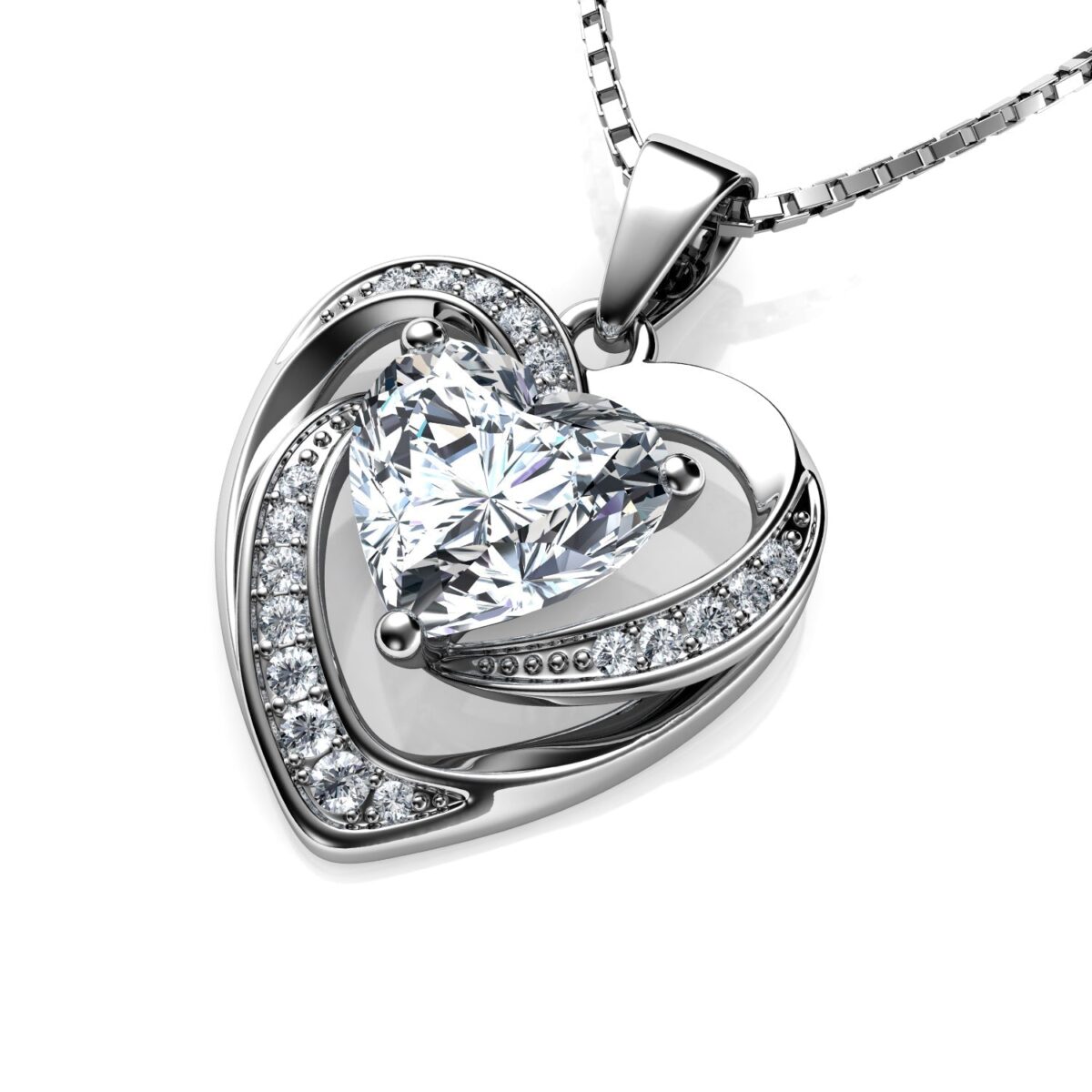 White Heart Necklace - 925 Sterling Silver Pendant CZ Crystal - onlinemegasale.com
