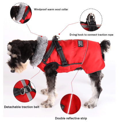 Dog Waterproof Coat Winter Jacket With Harness - onlinemegasale.com