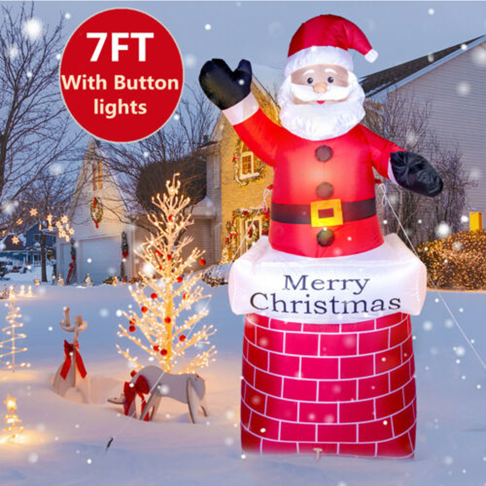7Ft Inflatable Christmas Santa Claus & 4FT Snowman Xmas Decoration LED Lights Holiday Blow Up - onlinemegasale.com
