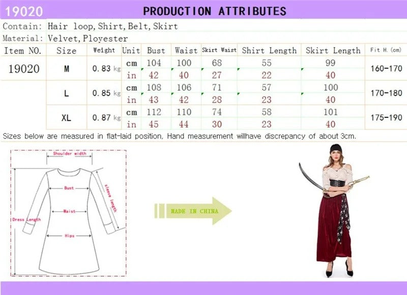 Official Pirate Costume Women Elegant Scarlet Pirate Dress - onlinemegasale.com