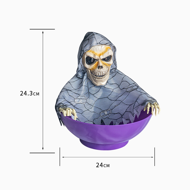 Halloween Skull Fruit Plate Spooky Electric Skeleton Candy Holder - onlinemegasale.com