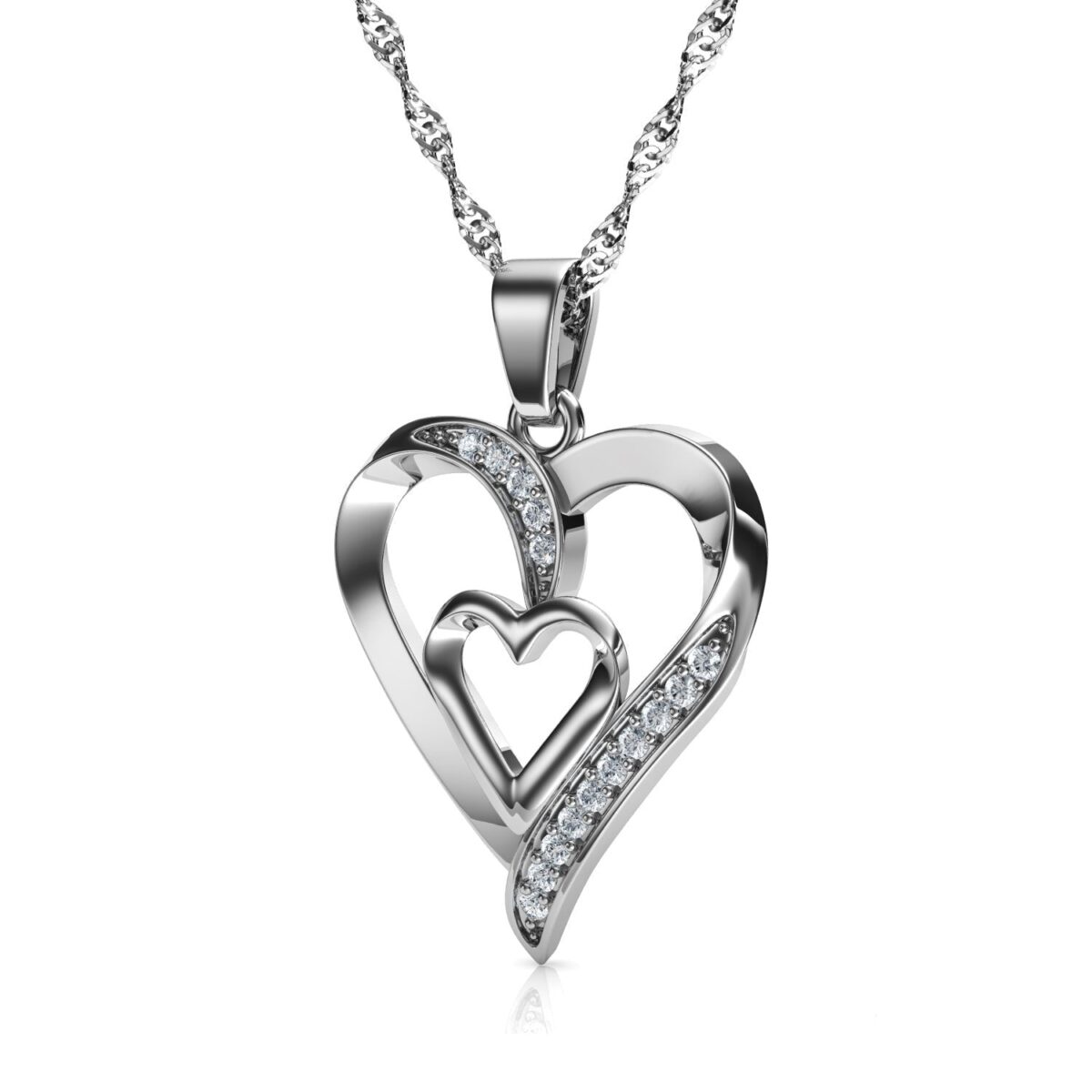 Double Heart Necklace - 925 Sterling Silver Jewellery Pendant - onlinemegasale.com