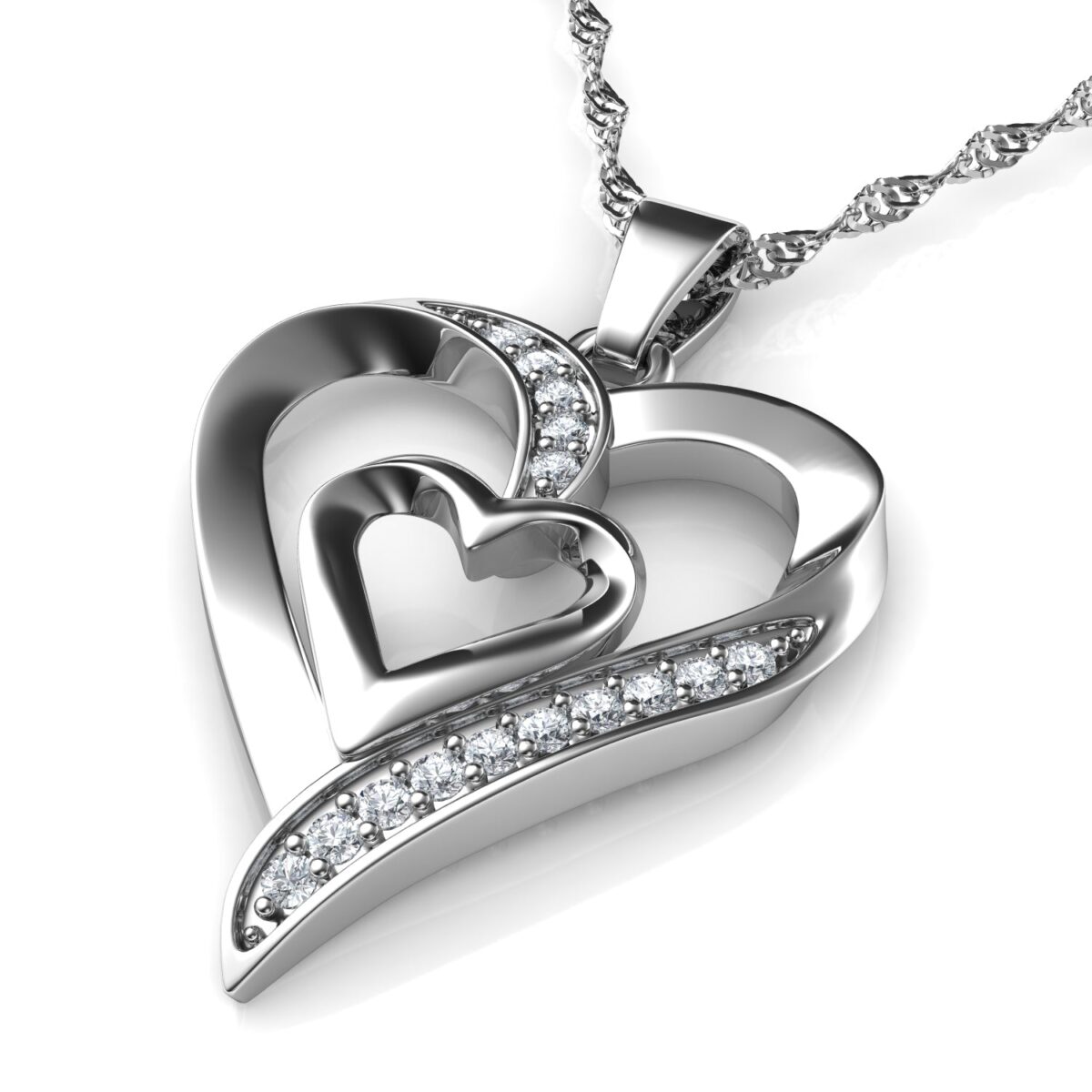 Double Heart Necklace - 925 Sterling Silver Jewellery Pendant - onlinemegasale.com