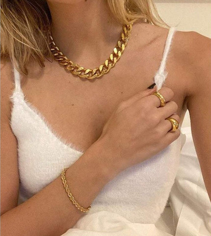 18K Gold Cuban Chunky Chain Necklace - onlinemegasale.com