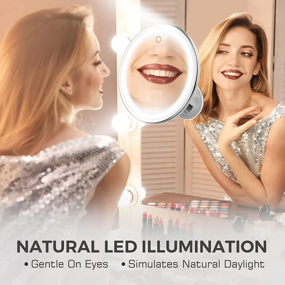 10x Magnifying Lighted Makeup Mirror with 360° Rotation - onlinemegasale.com