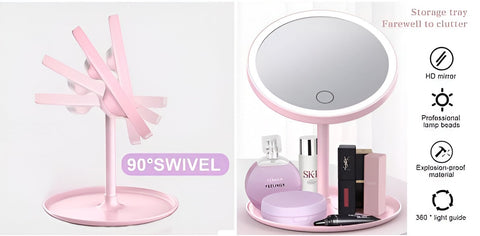 LED Makeup Mirror With Storage Tray - onlinemegasale.com