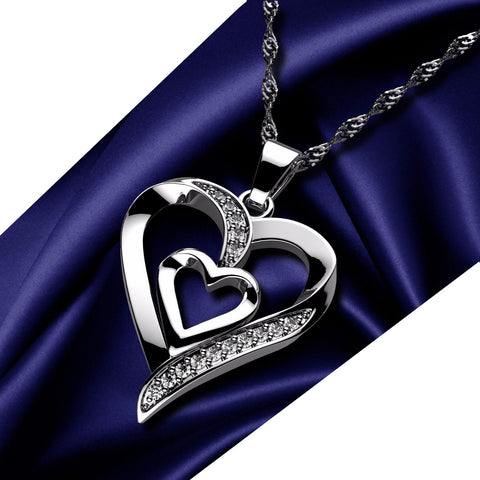 Double Heart Necklace - 925 Sterling Silver Jewellery Pendant - onlinemegasale.com