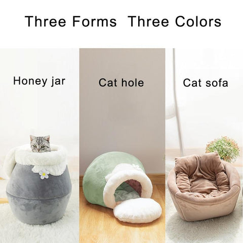 CozyCave Cute Winter Foldable Soft Plush Cat Bed - onlinemegasale.com