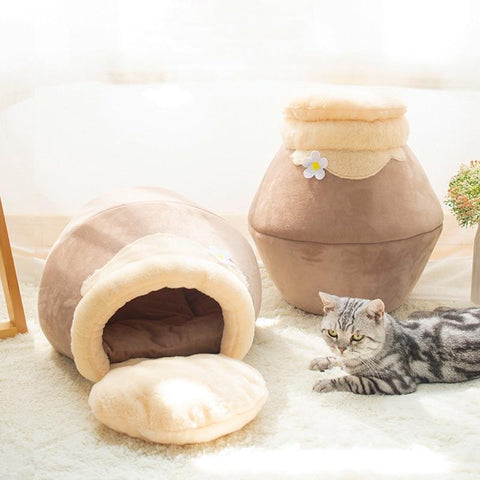 CozyCave Cute Winter Foldable Soft Plush Cat Bed - onlinemegasale.com