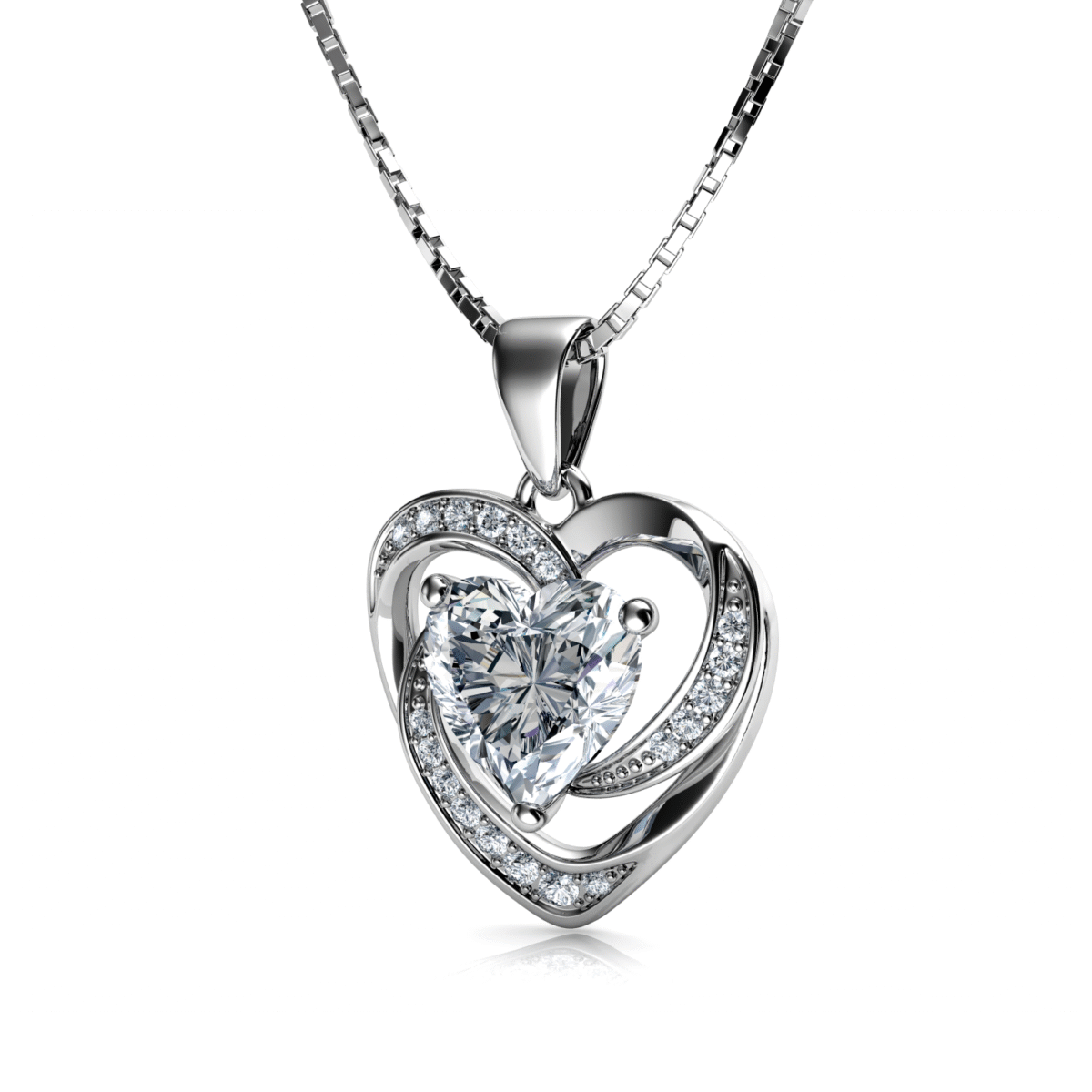 White Heart Necklace - 925 Sterling Silver Pendant CZ Crystal - onlinemegasale.com