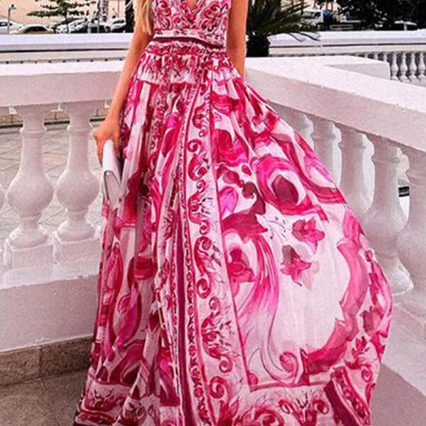 Halter Neck Backless Printed Fashionable Maxi Dress