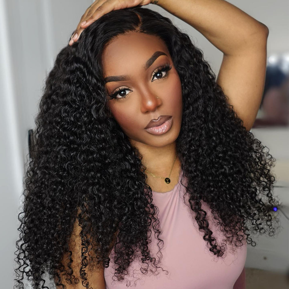 03181 Cranberry 12A 5X5 HD Lace Curly Wave Pre Plucked Virgin Hair 18-36 inches Closure Long Wigs - onlinemegasale.com