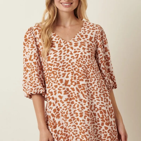 Animal Print Puff Sleeve Mini Dress