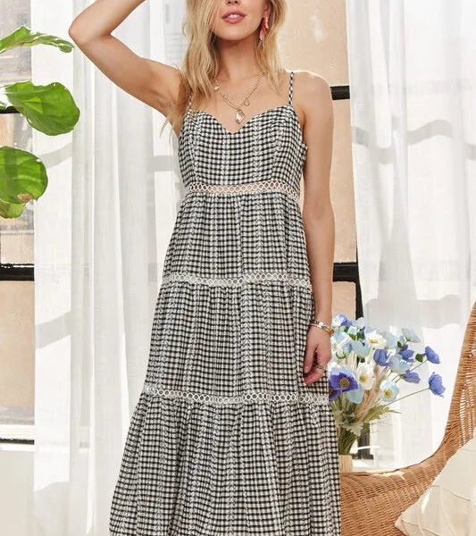 Gingham Detail Washed Dress