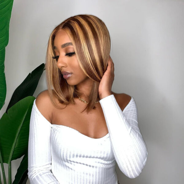 Cranberry Highlight P4/27 Straight Bob Mix Color Short Cut 13x4 Ombre Wigs