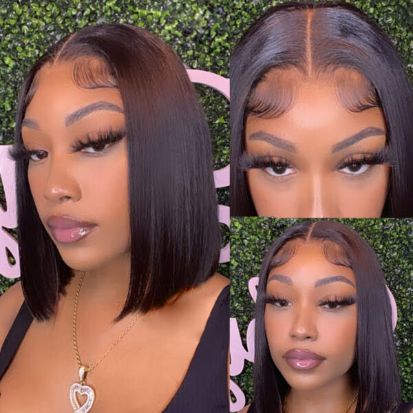 Cranberry Short Bob Silky Straight Closure Lace wig for Black Women Human Hair Wigs-12 inches