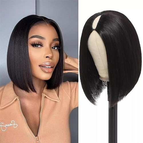 Cranberry THE BEST V Part Short Bob Straight Wig 200% Density Natural Looking