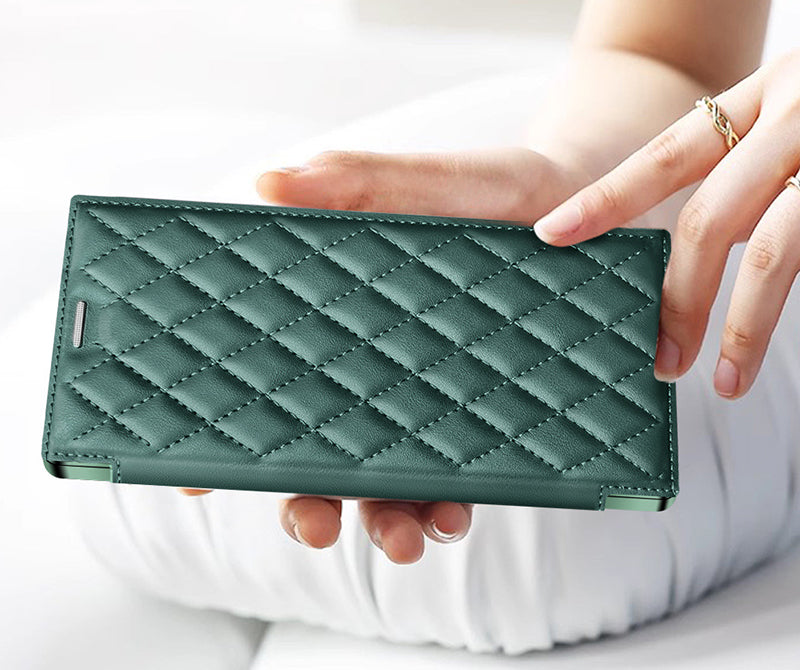 Samsung Magsafe Series | Electroplated Magnetic Diamond Pattern Flip Leather Case - onlinemegasale.com