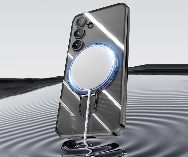 Samsung Magsafe Series | Transparent Electroplated Magnetic Ring Mobile Phone Case - onlinemegasale.com