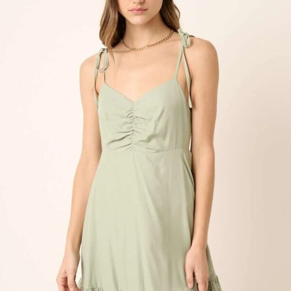Ruched Detail Spaghetti Tie Mini Dress