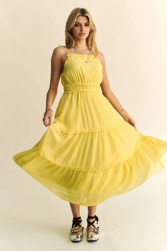 0d172d65dad84aa4819b50f9f4886965-Max-Origin Texture Swiss Dot Ruffle Square Neck Midi Dress - onlinemegasale.com