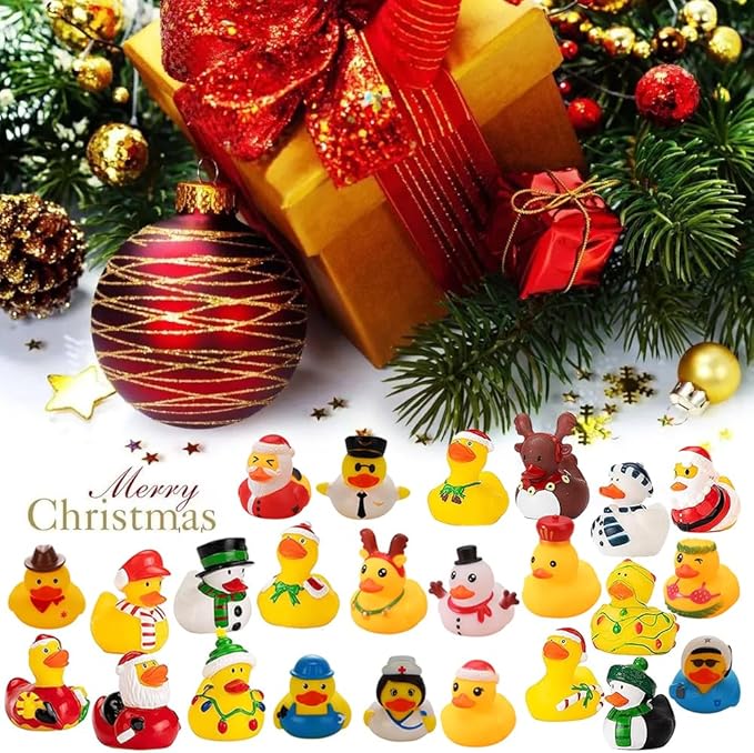 🦆24 Pcs Countdown Christmas Rubber Ducks Advent Calendar - onlinemegasale.com