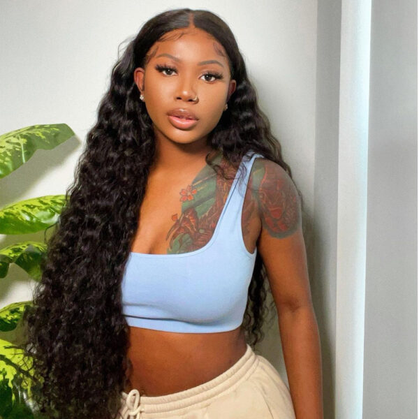 Cranberry  10A 4x4 Inch Lace Closure Human Hair Wigs Loose Deep Brazilian Remy Hair Wigs Natural Color