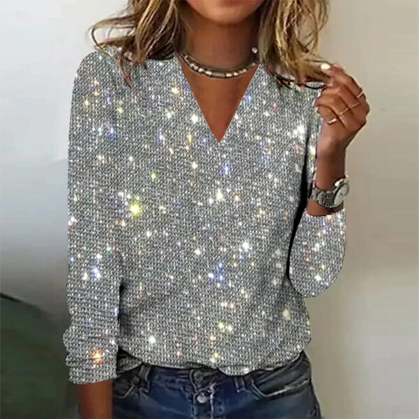 Saga™ - Sparkling Printed V-Neck Long Sleeve Top for Women