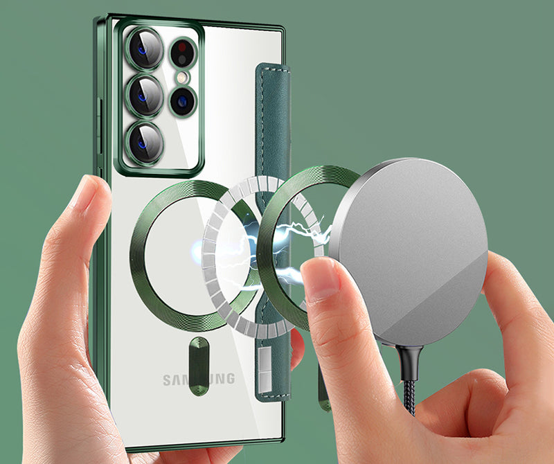 Samsung Magsafe Series | Electroplated Magnetic Diamond Pattern Flip Leather Case - onlinemegasale.com