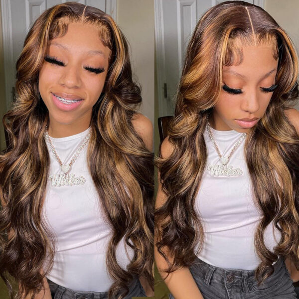 Cranberry Highlight Body Wave 13x4 HD Lace Frontal Wig 14-32 Colored Human Hair Wigs