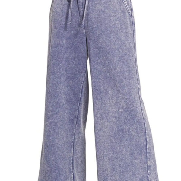 Acid Wash Fleece Palazzo Sweatpants with Pockets