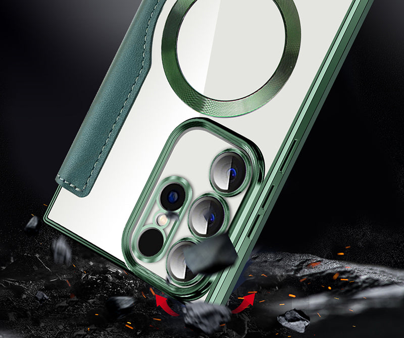 Samsung Magsafe Series | Electroplated Magnetic Diamond Pattern Flip Leather Case - onlinemegasale.com