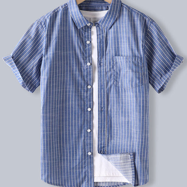 Men Cotton Striped Button Up Shirt