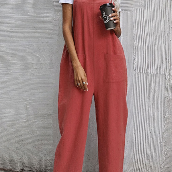 Chic Women's Straight Leg Jumpsuit with Pockets and Button Detail