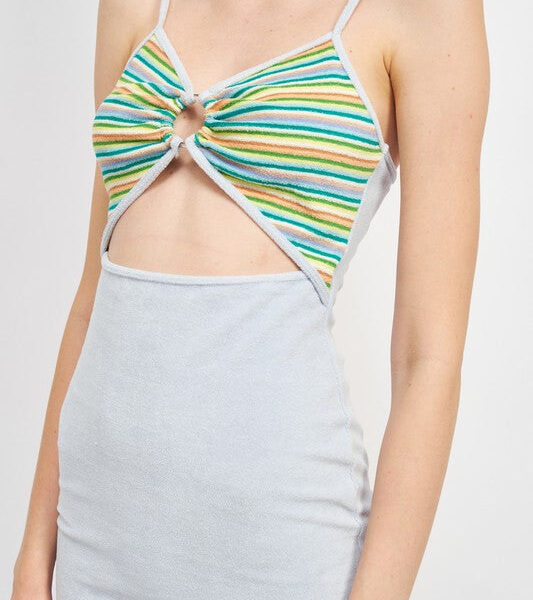 Chic Cut-Out Fleece Mini Dress with Trendy Knot Accent