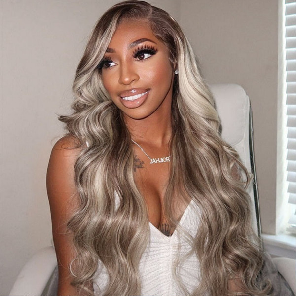 Cranberry Exclusive Original Blonde Highlight Lace Front Human Hair Wigs #P18/613 Blonde Hair With Highlights For Sale