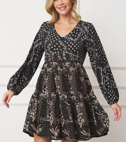 Chic Plus Size Surplice Midi Dress with Peasant Sleeves